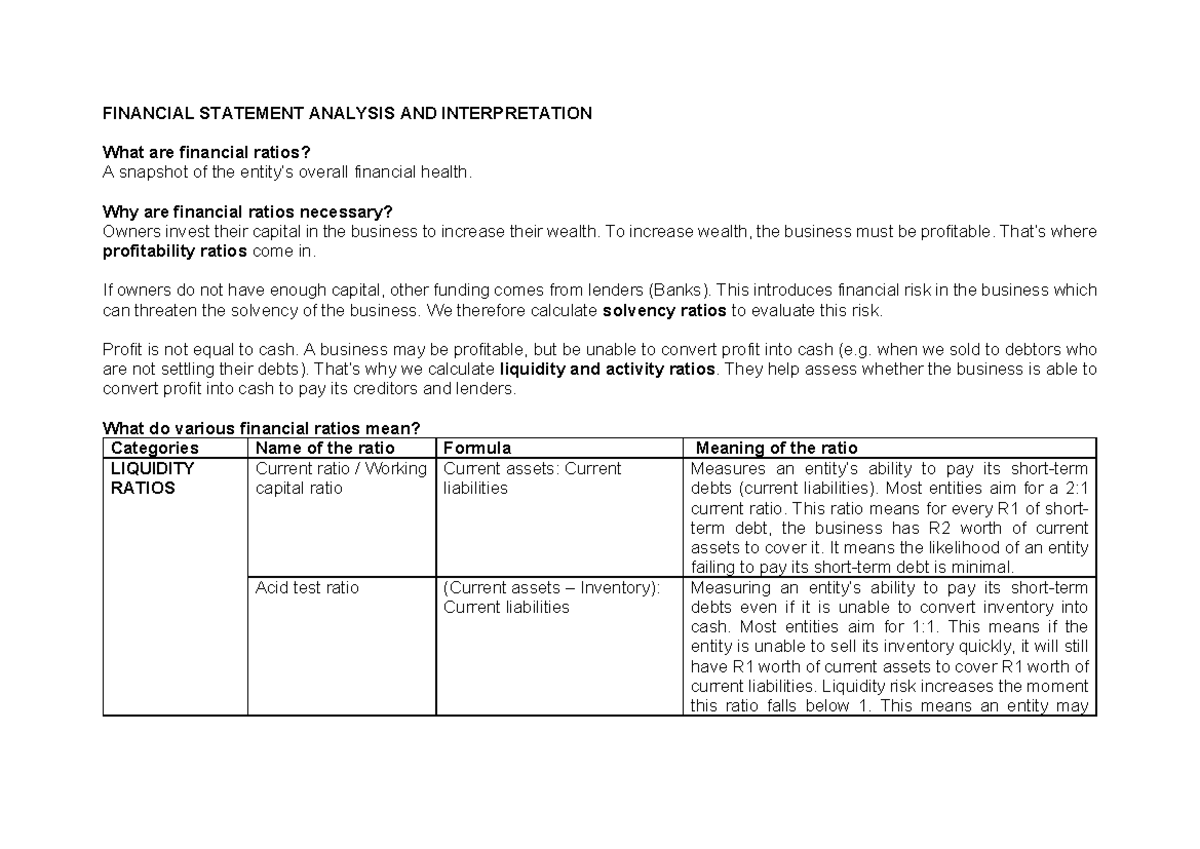 Financial Statement Analysis & Ratios: Key Insights and Interpretations ...