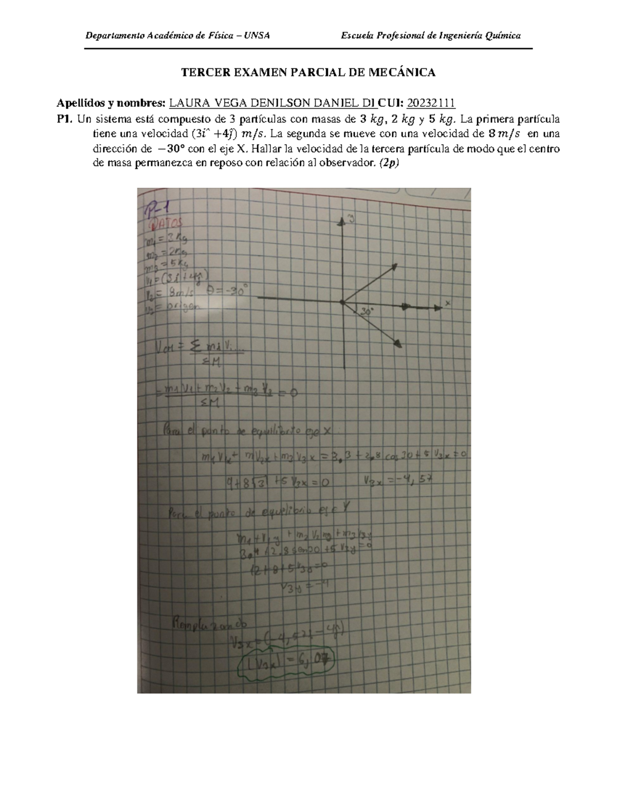 Tercer Examen Parcial de Mecánica - MECANICA 20232111 - Document Preview