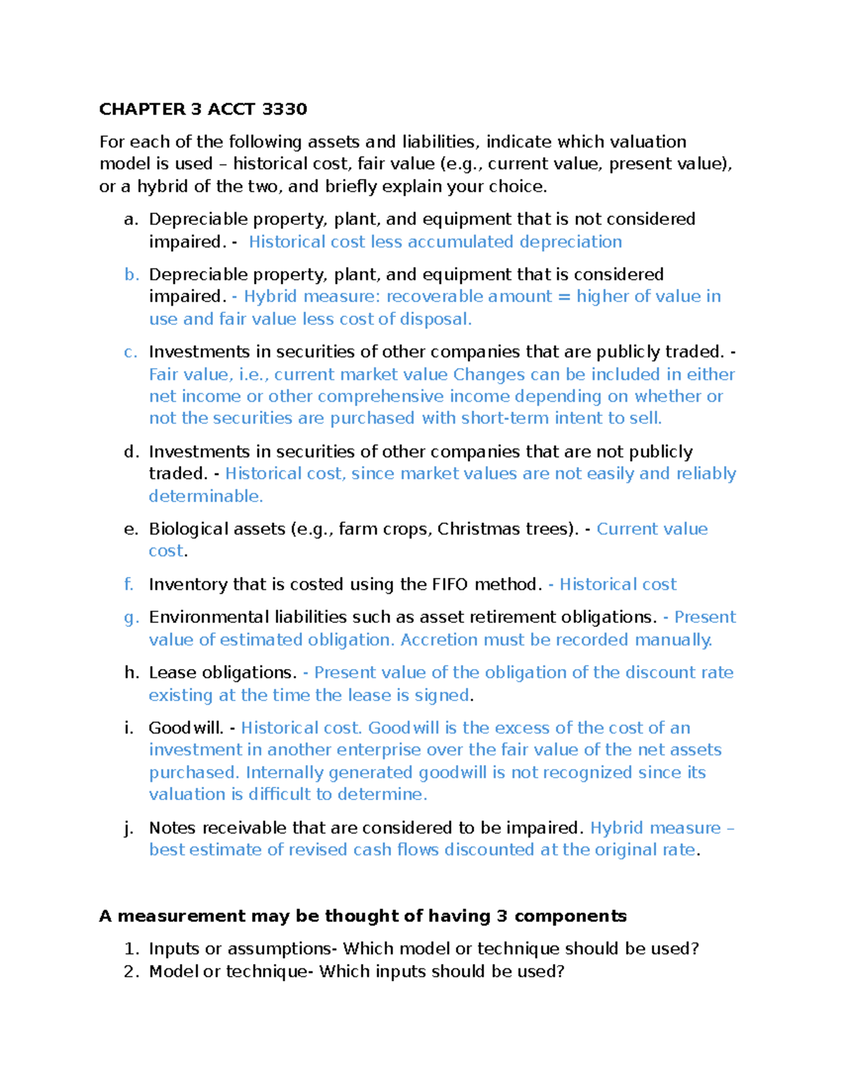 Chapter 3 ACCT 3330 - Valuation Models for Assets and Liabilities Notes ...