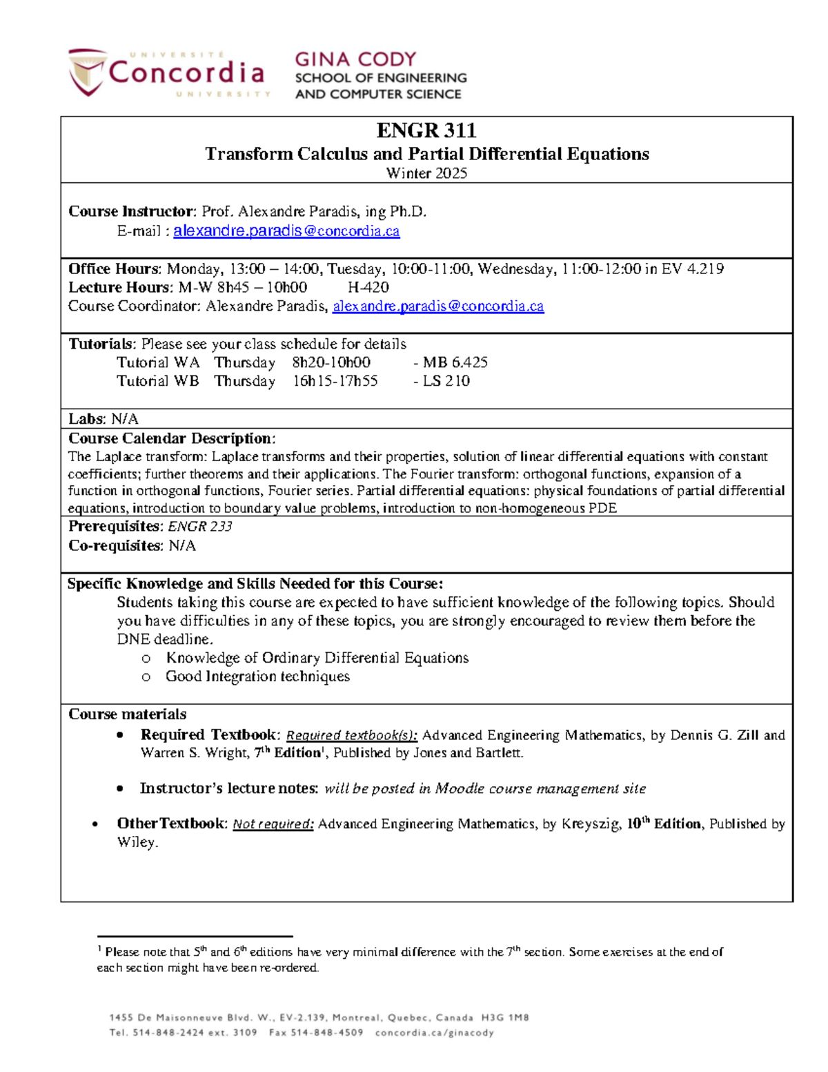Course Outline Winter 2025 W - ENGR 311 Transform Calculus and Partial ...