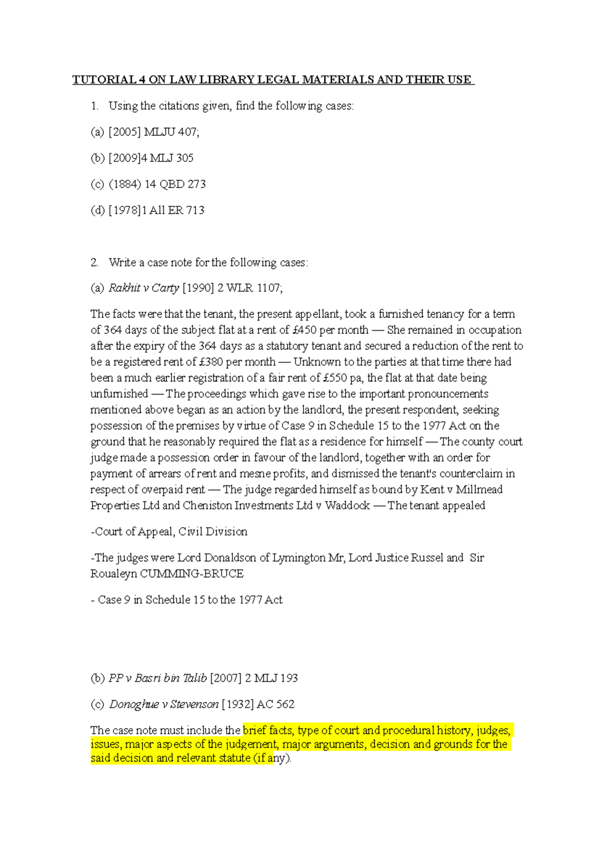 339405 T4-LAW Tutorial 4 on Legal Materials & Case Notes - Studocu