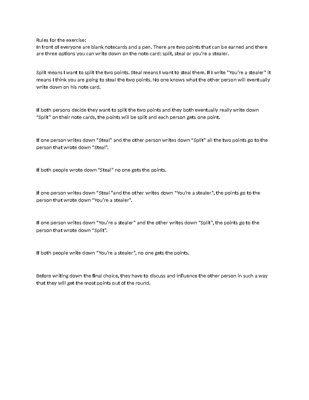 Workshop Exercise Ideas: Points Allocation Rules Explained - Studeersnel