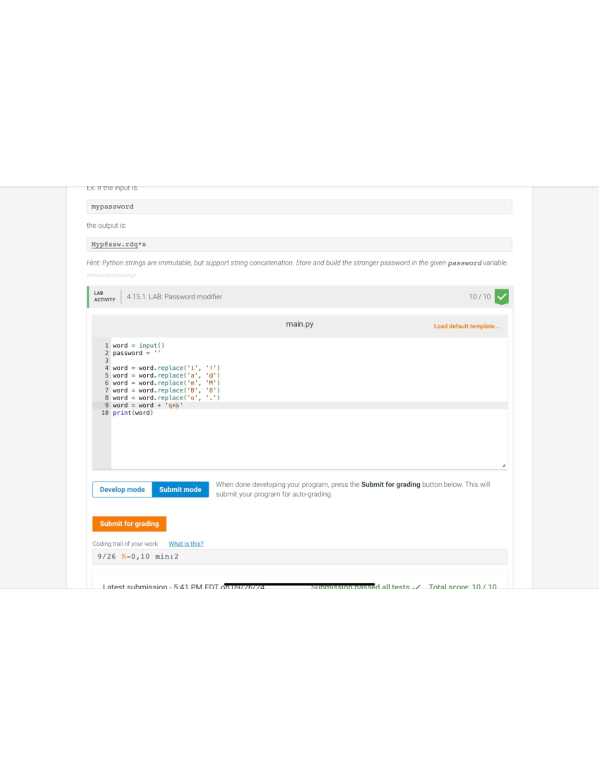 LAB 4.15: Python Password Modifier and Character Count Activities - Studocu