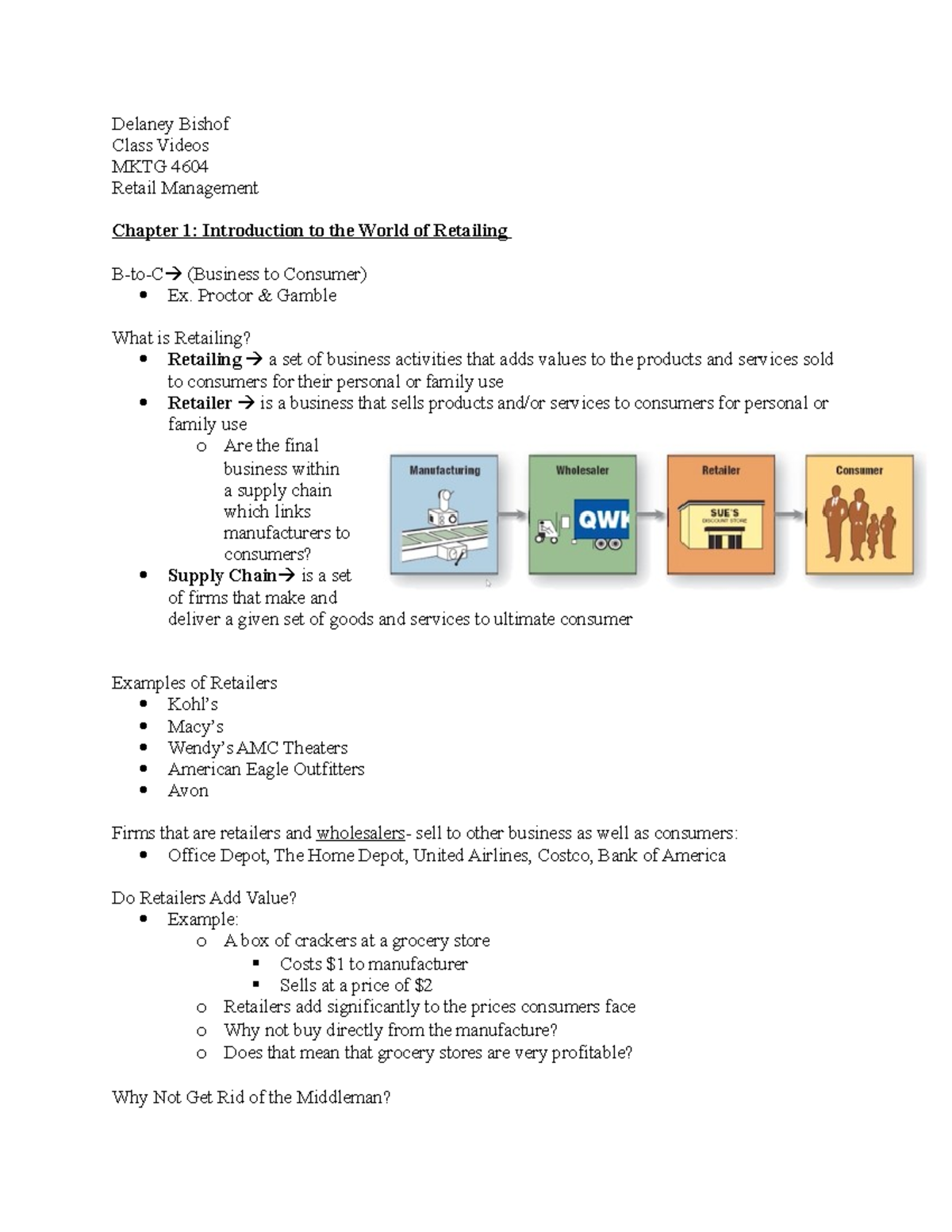 Lecture Notes on Retail Management (MKTG 4604) - Chapters 1-3 - Studocu