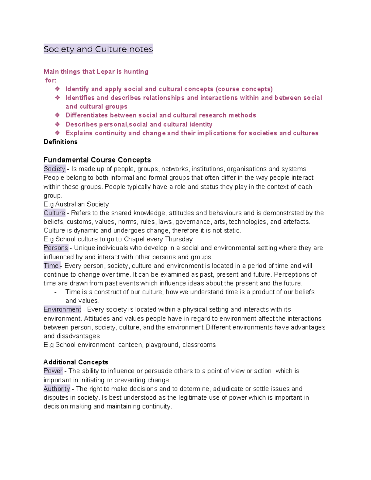 HSC Society and Culture Notes: Key Concepts and Research Methods - Studocu