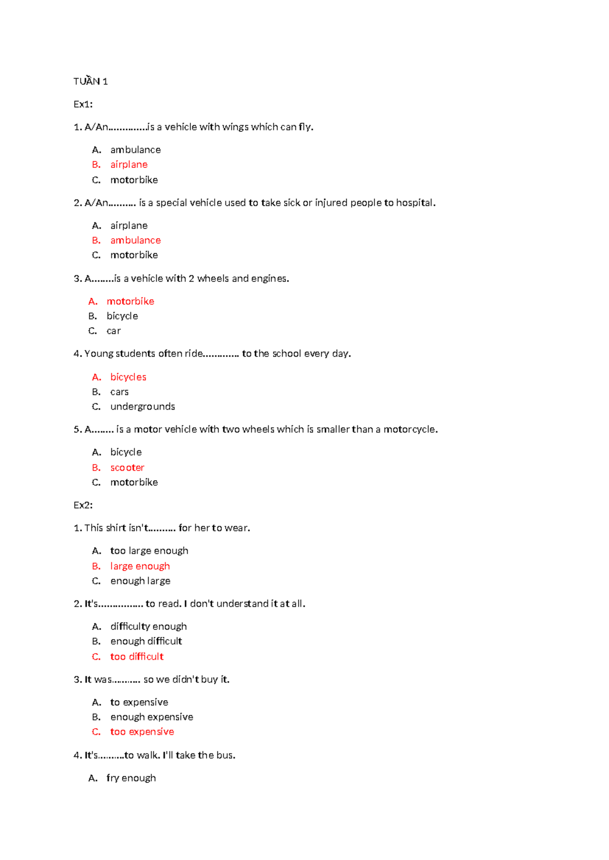 TUẦN 1-5: Anh Văn 4 - Exercises and Practice Questions - Studocu