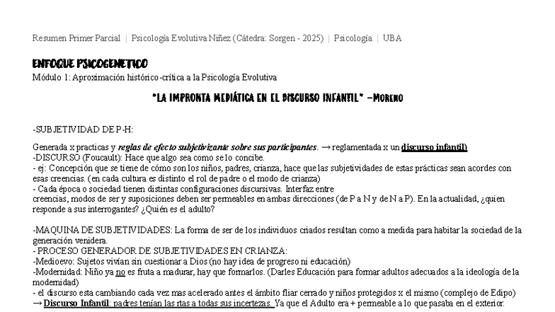 Resumen Primer Parcial Psicología Evolutiva Niñez (Cátedra: Sorgen 2025) - Document Preview