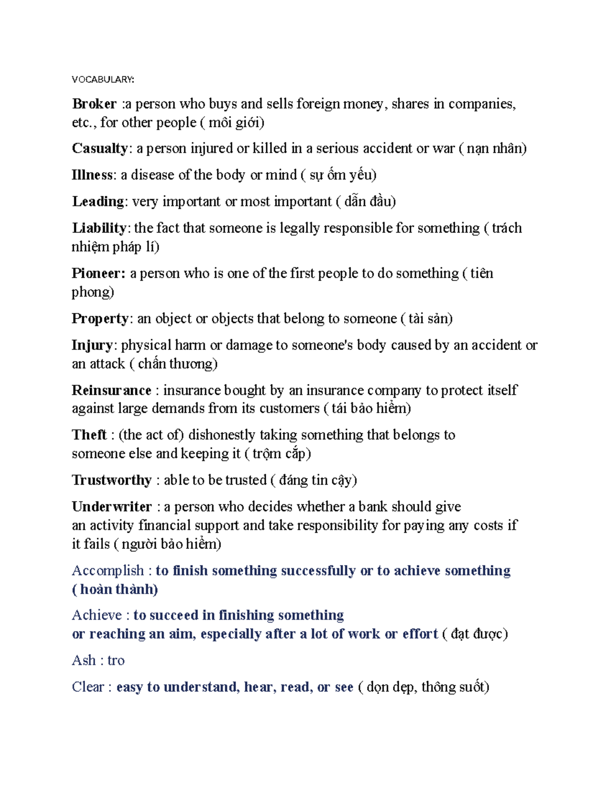 Vocabulary List: Key Terms and Definitions for Study - Studocu