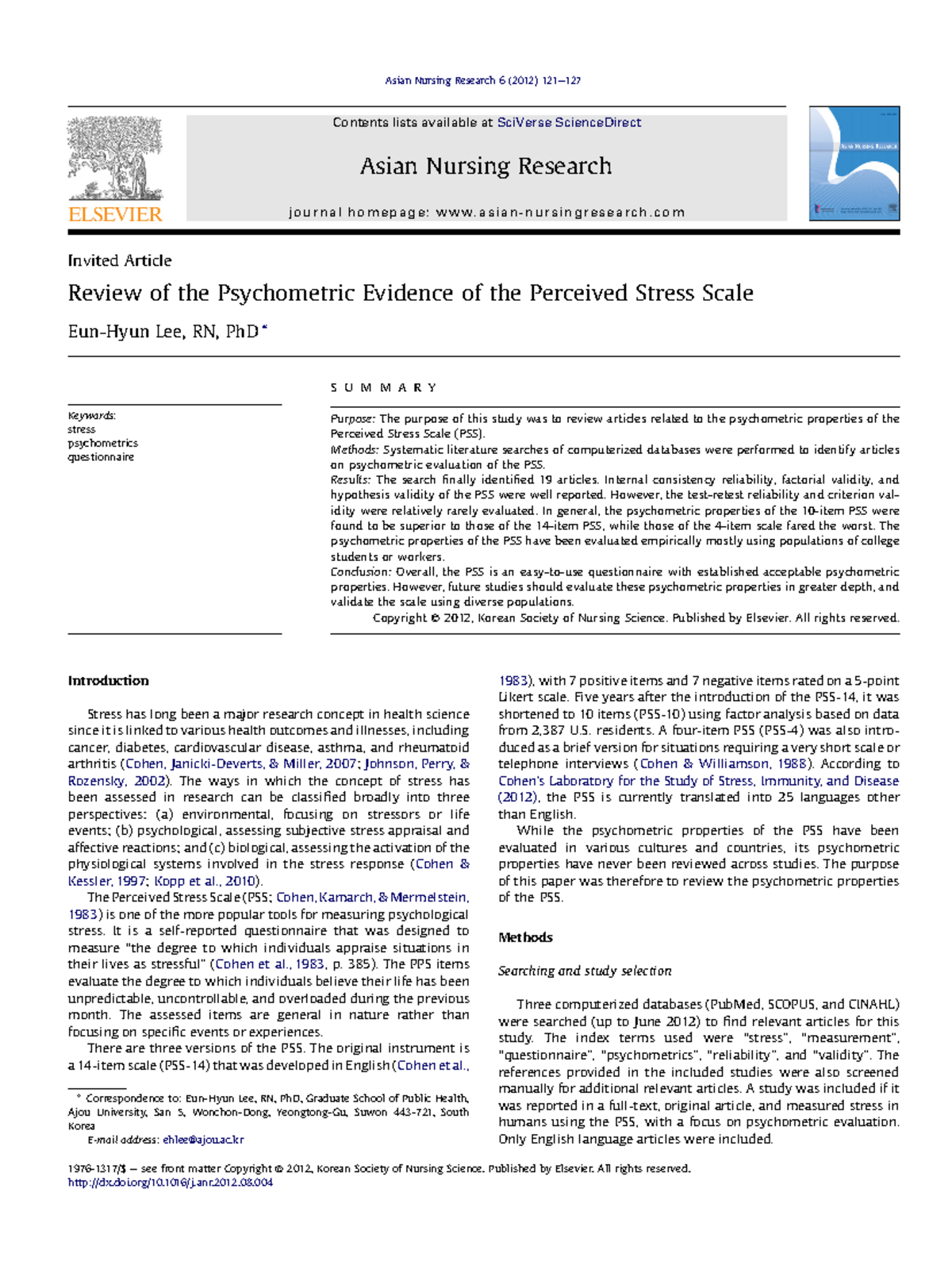Reviewing the Psychometric Properties of the Perceived Stress Scale ...