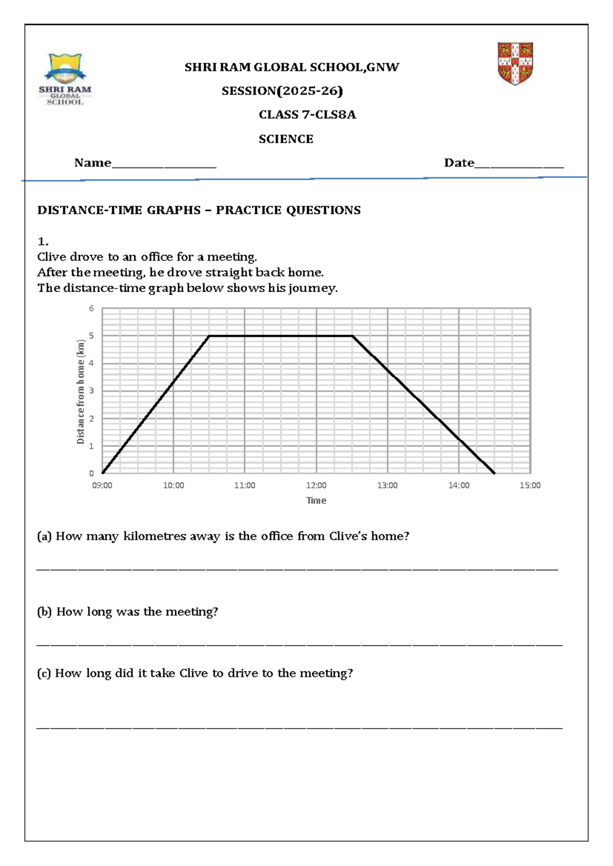 Distance-Time Graphs Practice Questions - CLS 8A - Studocu