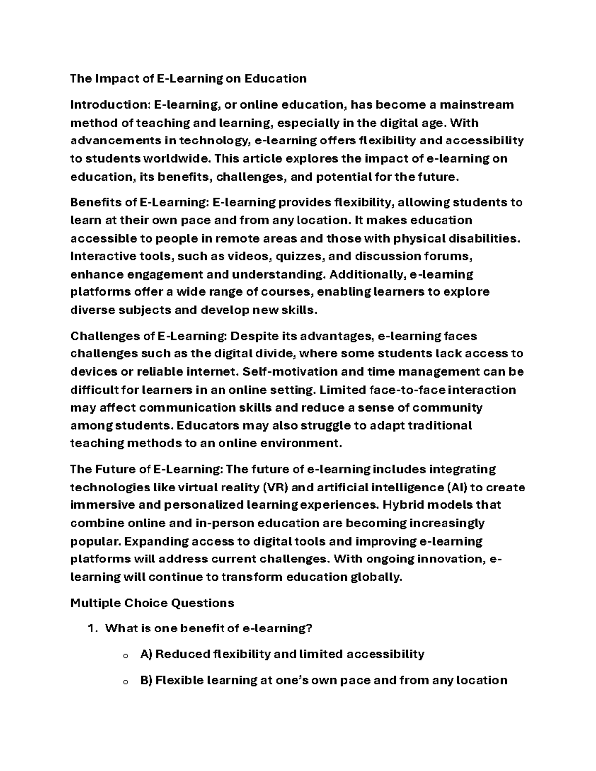 The Impact of E-Learning on Education - The Impact of E-Learning on ...