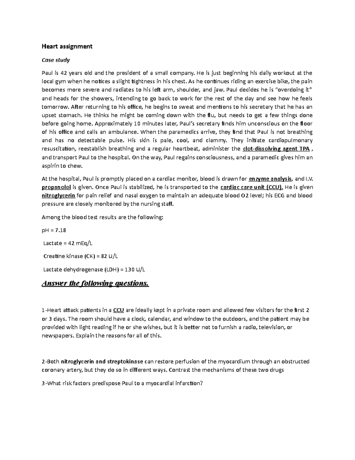 Heart assignment - exam review - Heart assignment Case study Paul is 42 ...