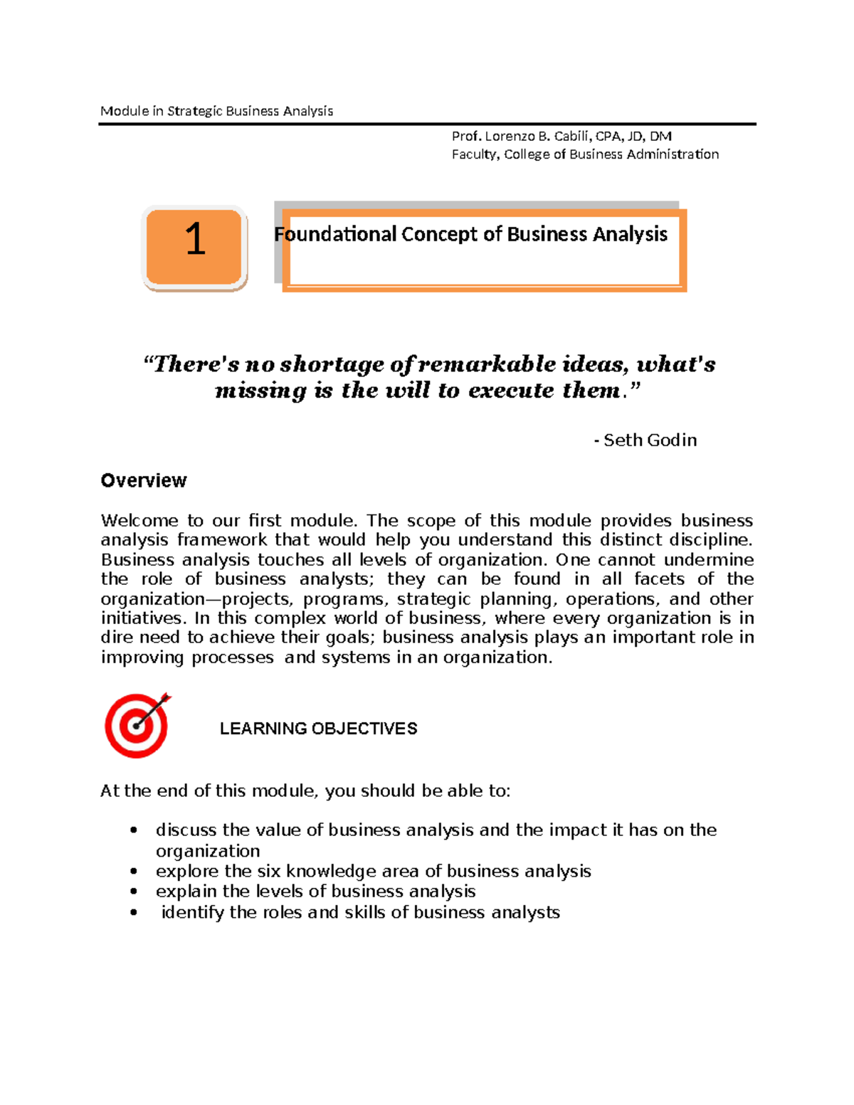 Module 1: Strategic Business Analysis Overview and Key Concepts - Studocu