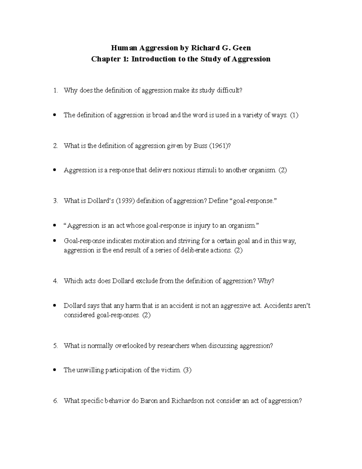 Introduction to Human Aggression: Key Concepts and Definitions - Studocu