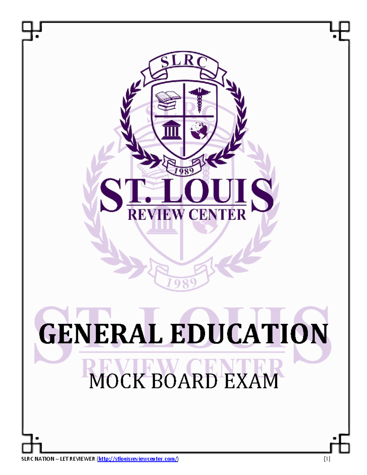 SLRC NATION LET REVIEWER: GENERAL EDUCATION MOCK BOARD EXAM - Studocu