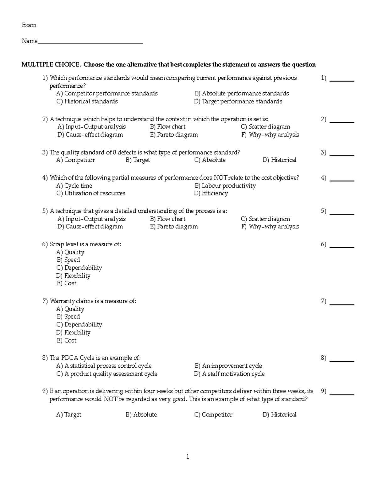 TB CH18 - TB CH018 for Operation Management (BUS 326) - Exam Name