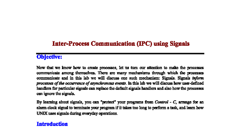 Lab 3A: IPC Using Signals - Understanding Process Communication - Studocu