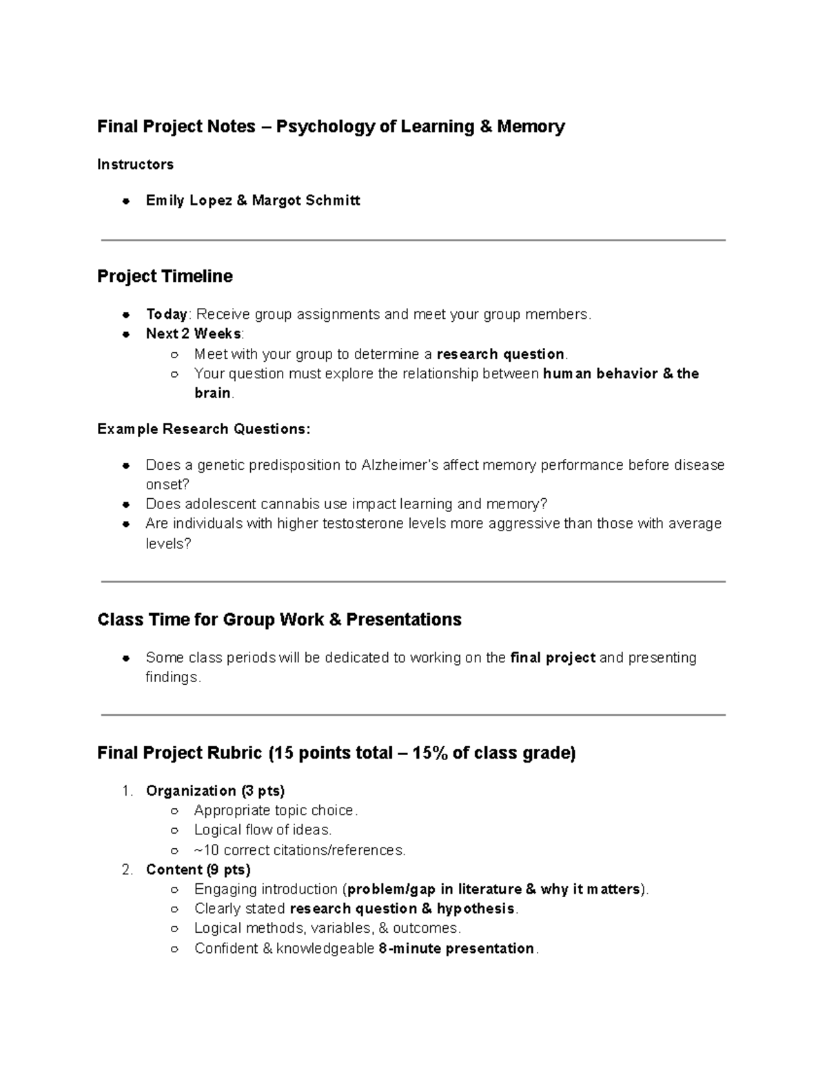 Final Project Notes: PSY 305 - Psychology of Learning & Memory - Studocu