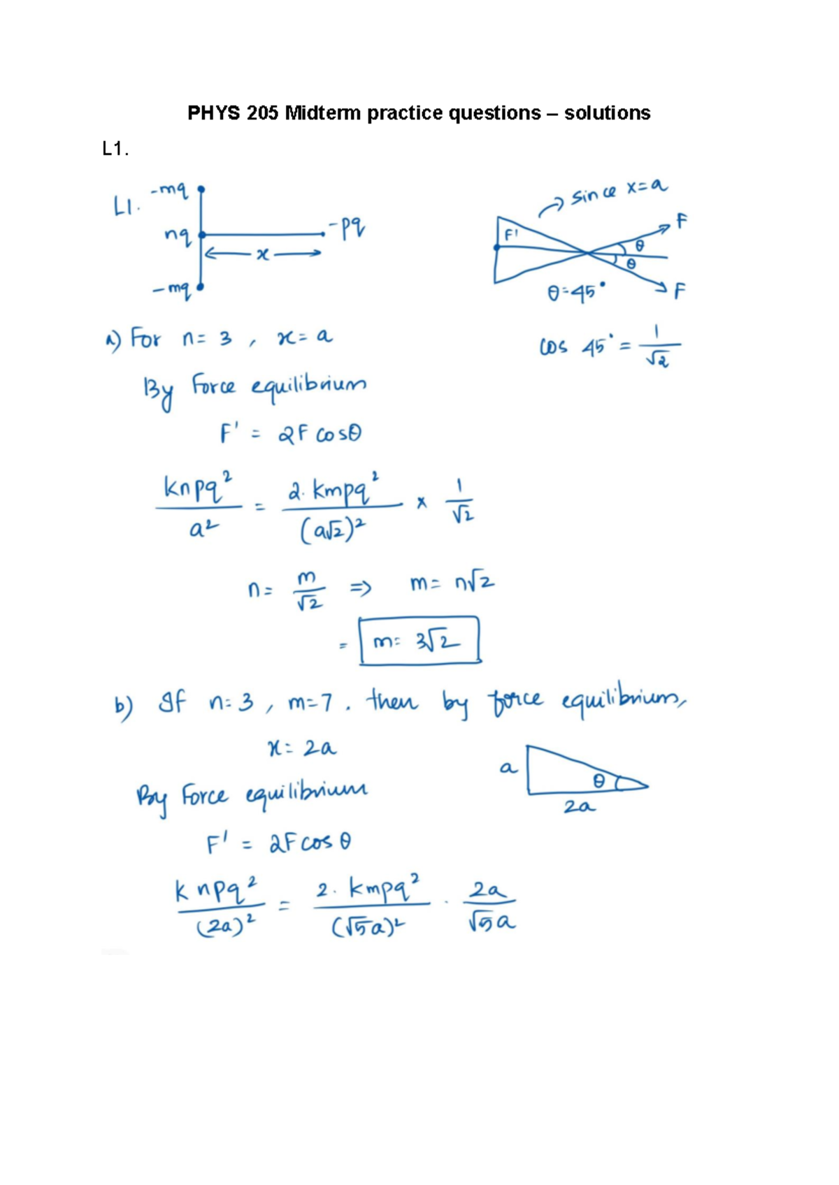 PHYS 205 Midterm Practice Questions Solutions 2026 - Studocu
