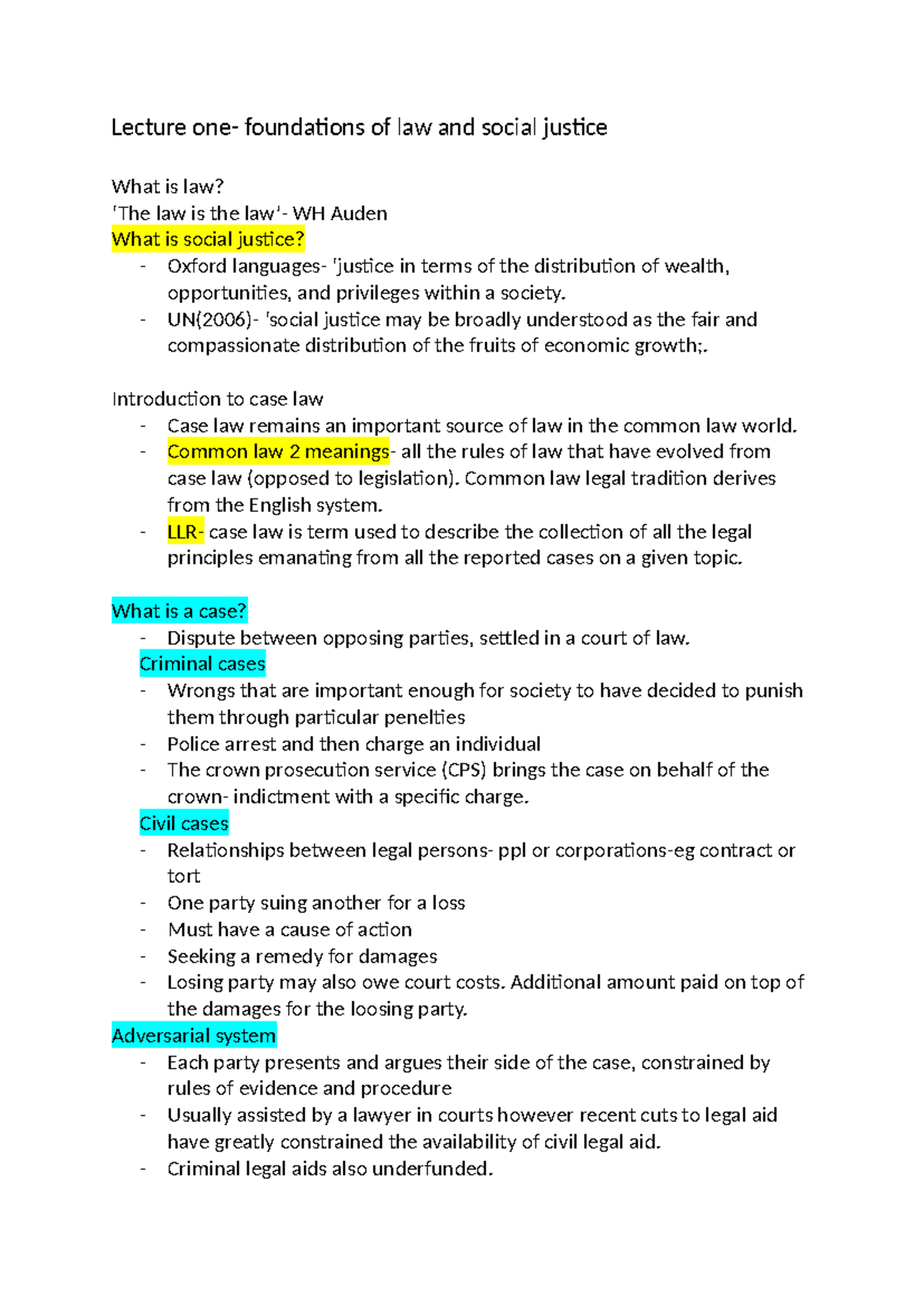 Lecture 1: Foundations of Law & Social Justice (LAW101) - Studocu