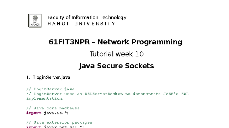 61FIT3NPR Week 10 Tutorial: Java Secure Sockets Implementation - Studocu