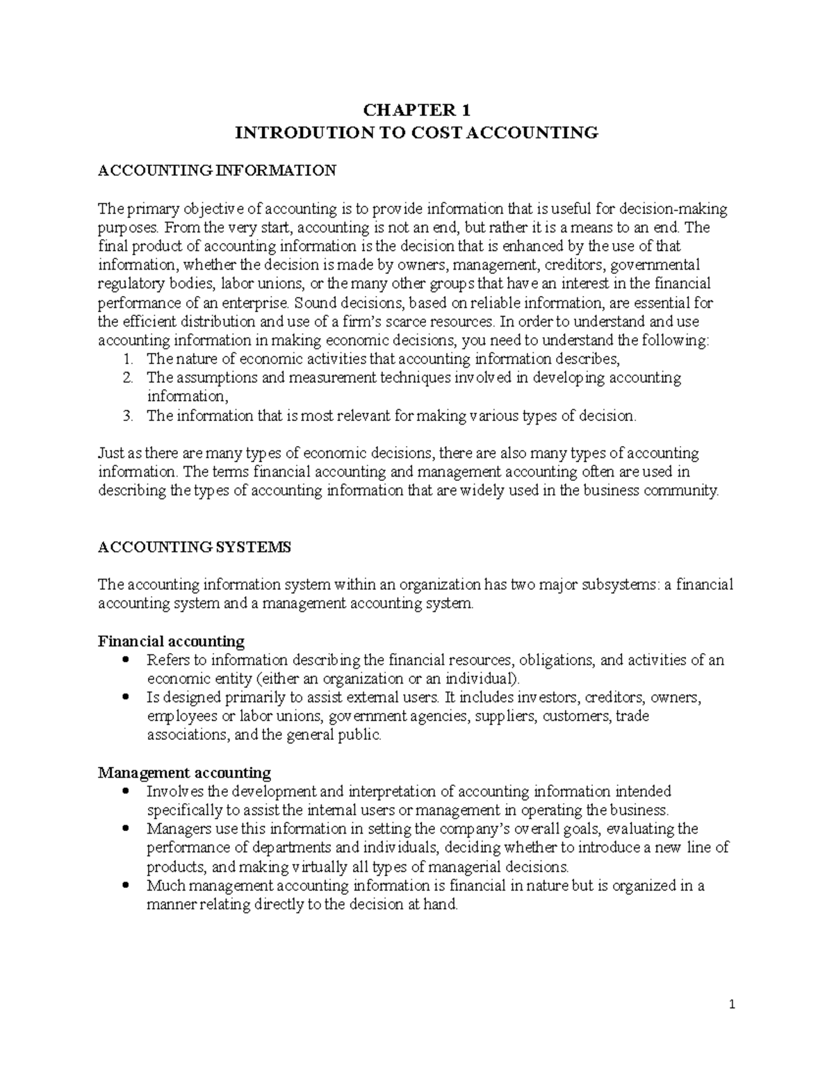 COST Accounting Module: Introduction and Analysis of Key Concepts - Studocu