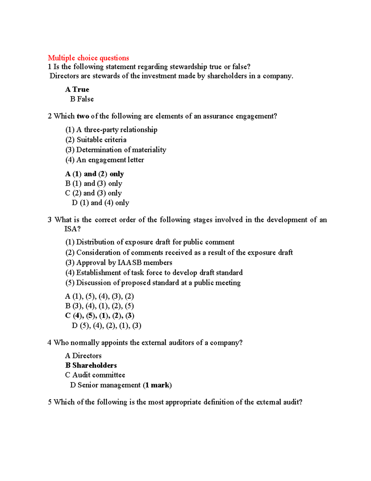 F8 Final Exam Multiple Choice Questions on Auditing Principles - Studocu
