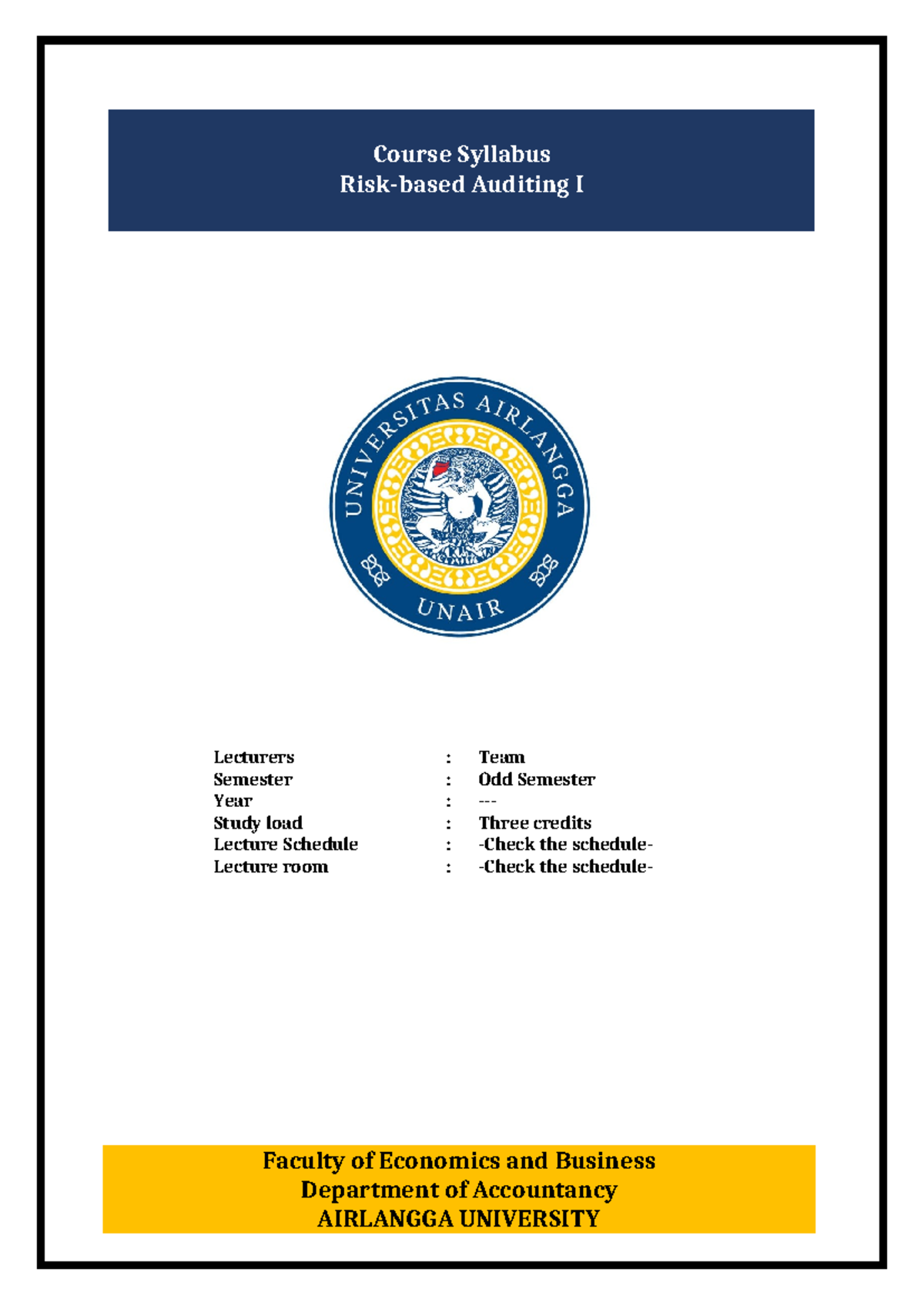 2024-Syllabus-Auditing I (AIRLANGGA) - Risk Based Approach - Studocu