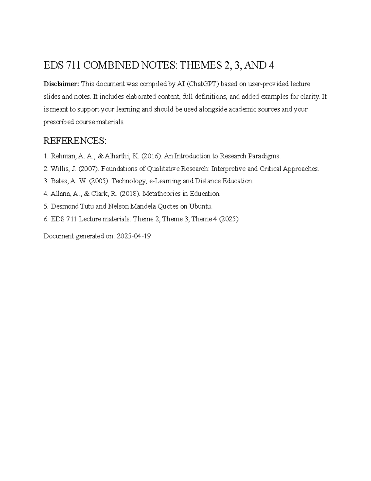 EDS 711 Final Exam Notes: Key Themes 2, 3, and 4 Explained - Studocu