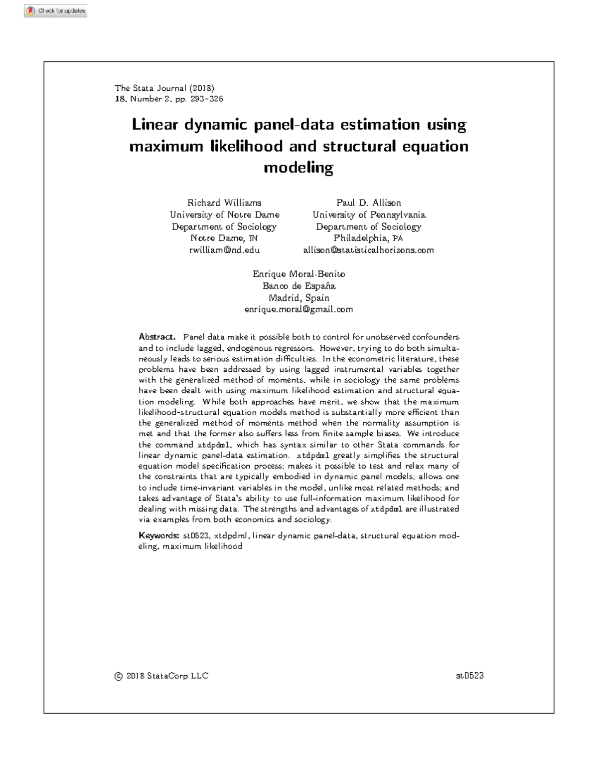 Linear Dynamic Estimation with Maximum Likelihood: Insights from Stata ...