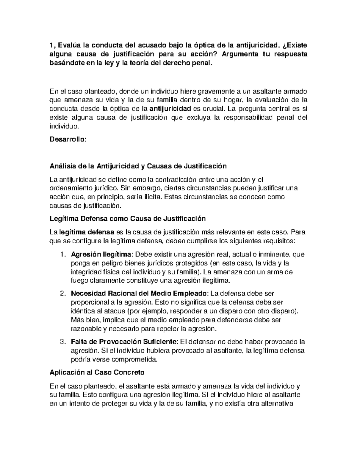 PA3 Guillen: Análisis de la Antijuricidad y Legítima Defensa en Derecho ...