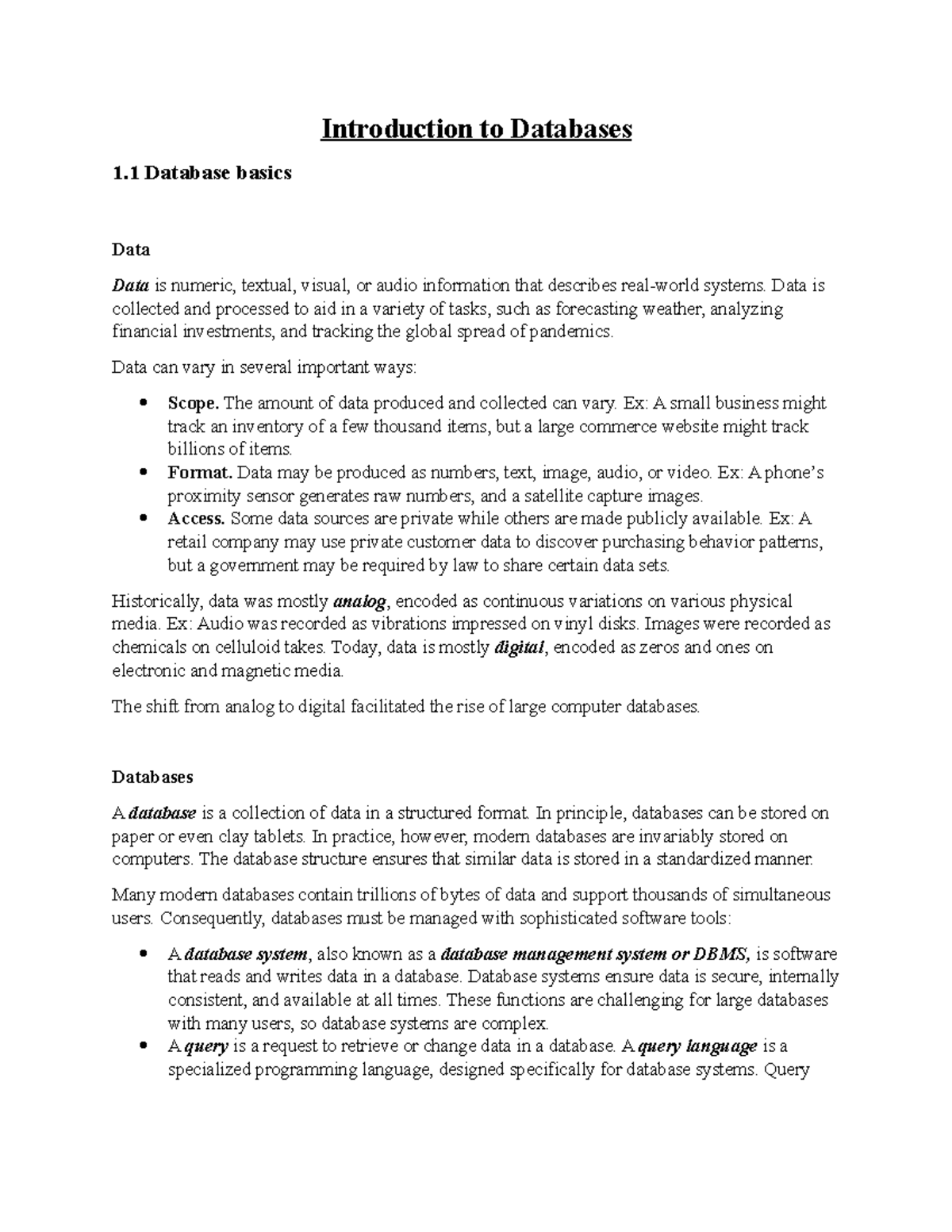 Chapter 1 - Intro to Databases: Fundamentals and Key Concepts - Studocu