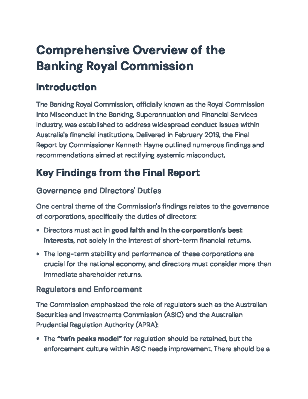 Final Report Insights: Banking Royal Commission Overview (Course Code ...