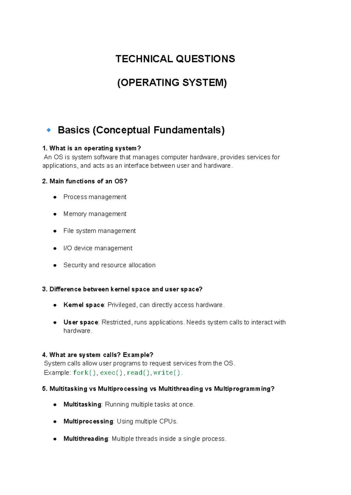 TECHNICAL QUESTIONS (OS) - Conceptual Fundamentals Overview - Studocu