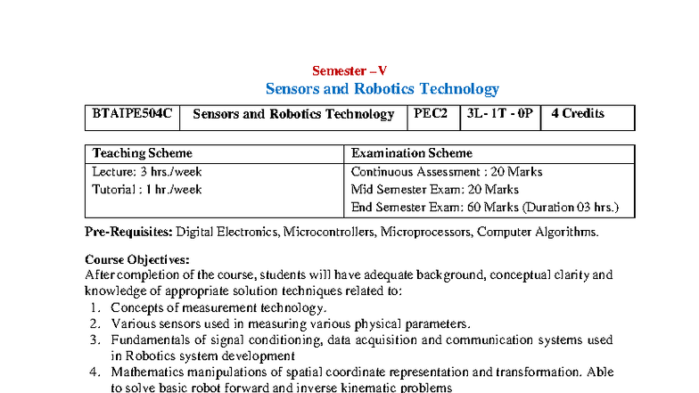 BTAIPE504C Sensors and Robotics Technology Lecture Notes - Studocu