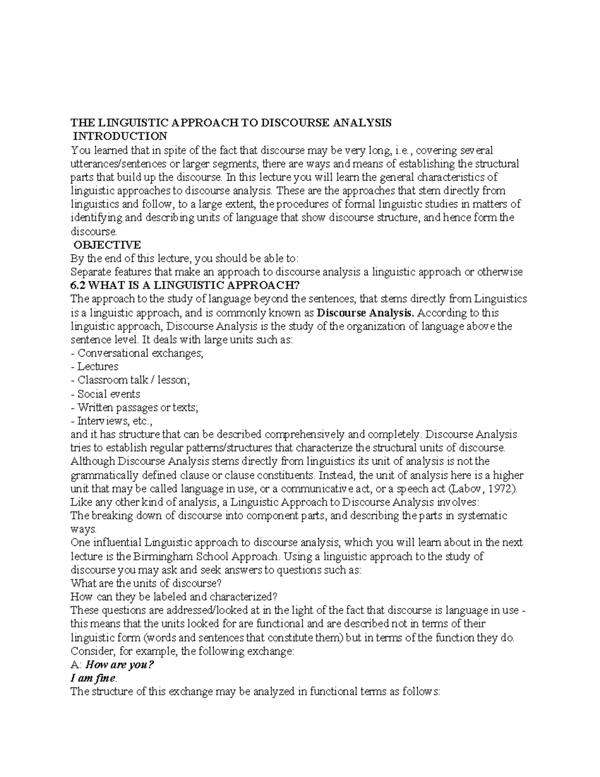 Linguistic Approach to Discourse Analysis: An Introductory Lecture ...