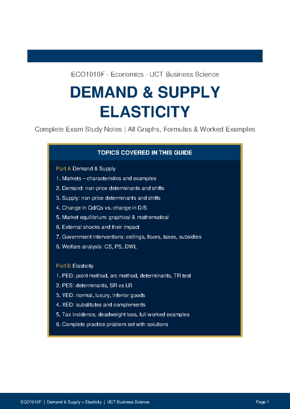 ECO1010F Complete Exam Study Notes on Demand, Supply & Elasticity - Studocu