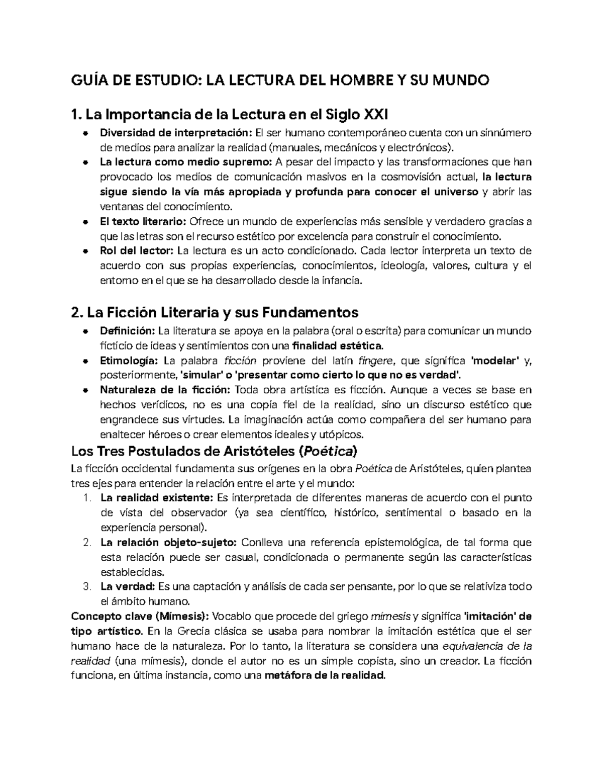 GUÍA DE ESTUDIO: LA LECTURA DEL HOMBRE Y SU MUNDO - Studocu