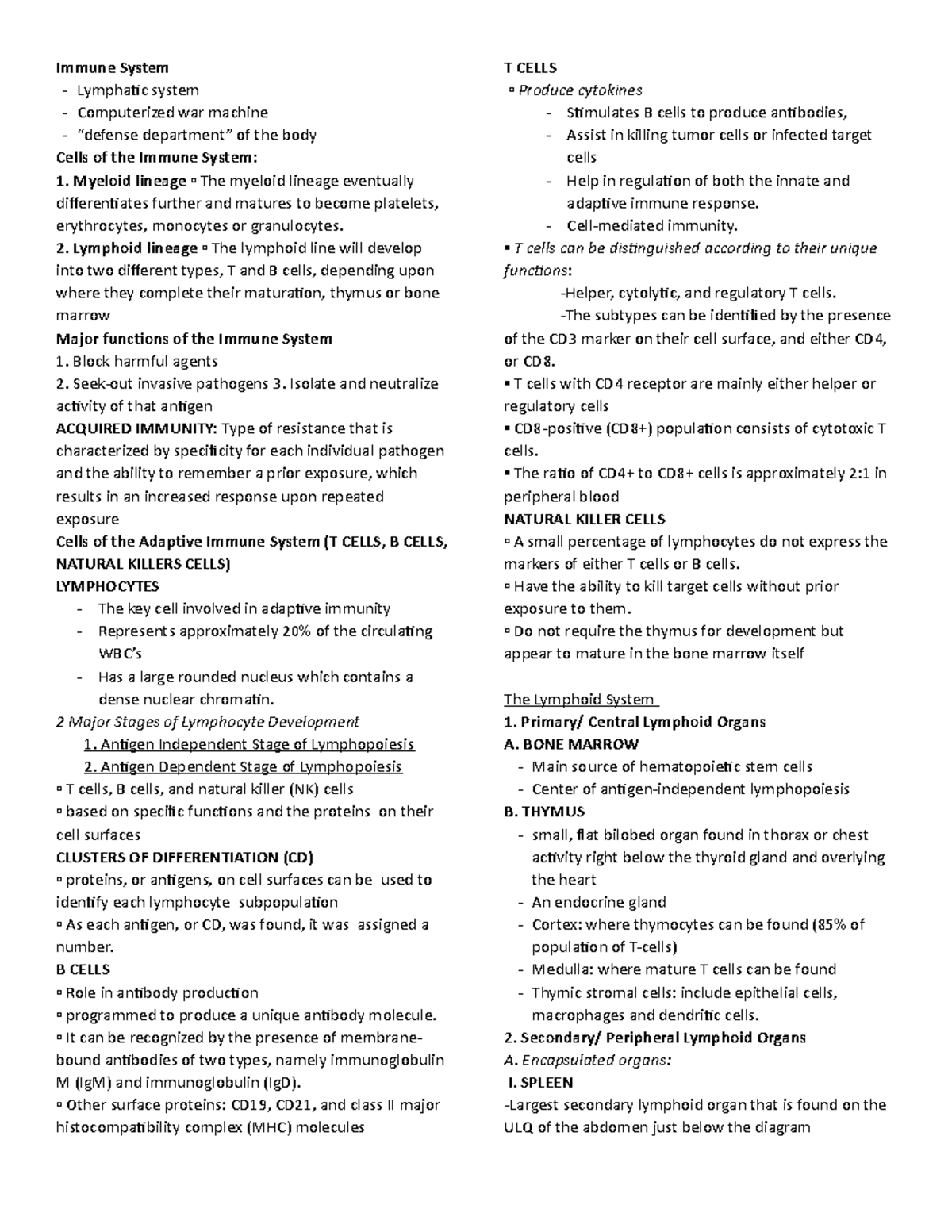 Immune System Overview: Lecture Notes and Key Concepts - Studocu