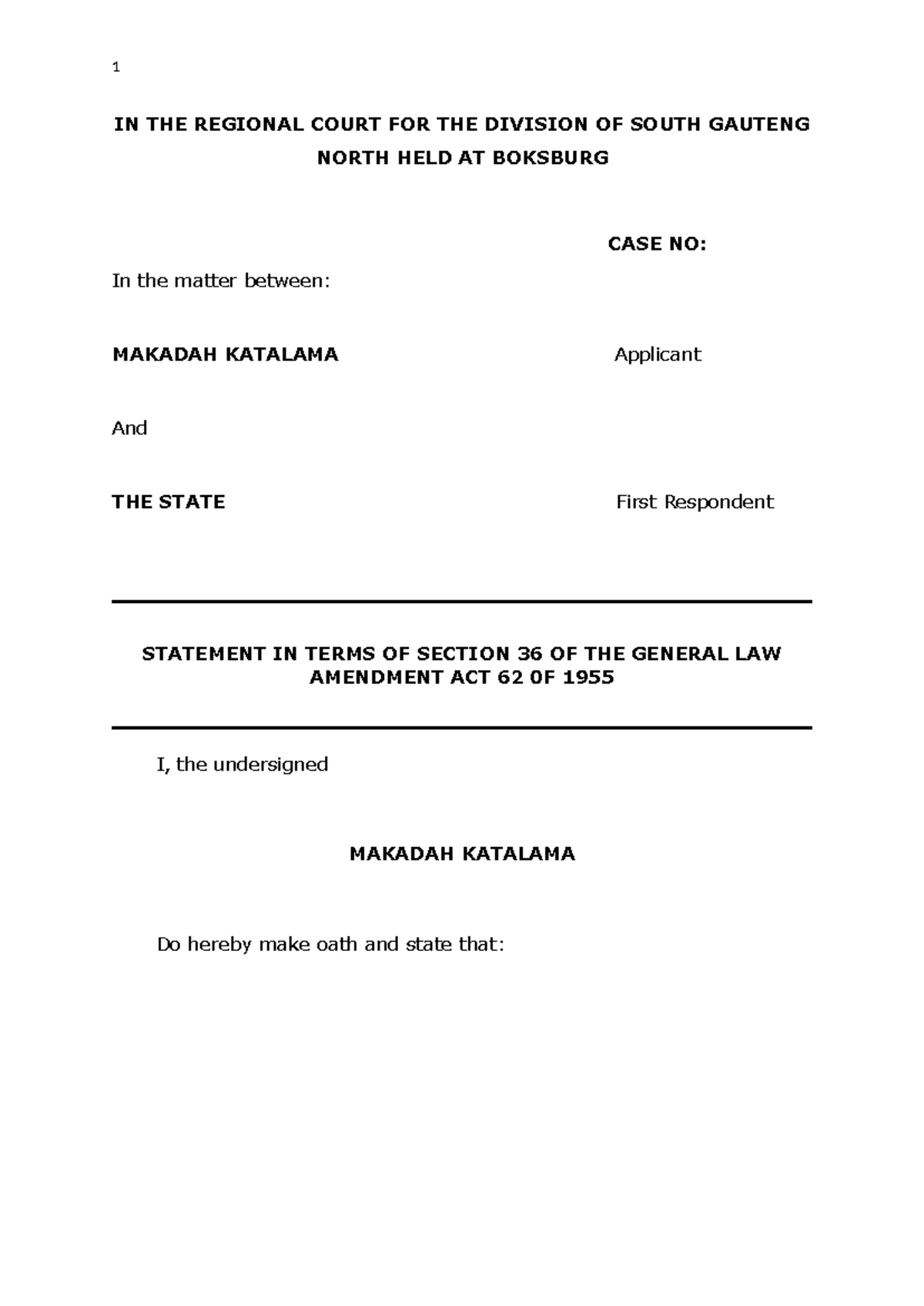 Bail Application Affidavit for Case No. [Insert Case No.] - Studocu