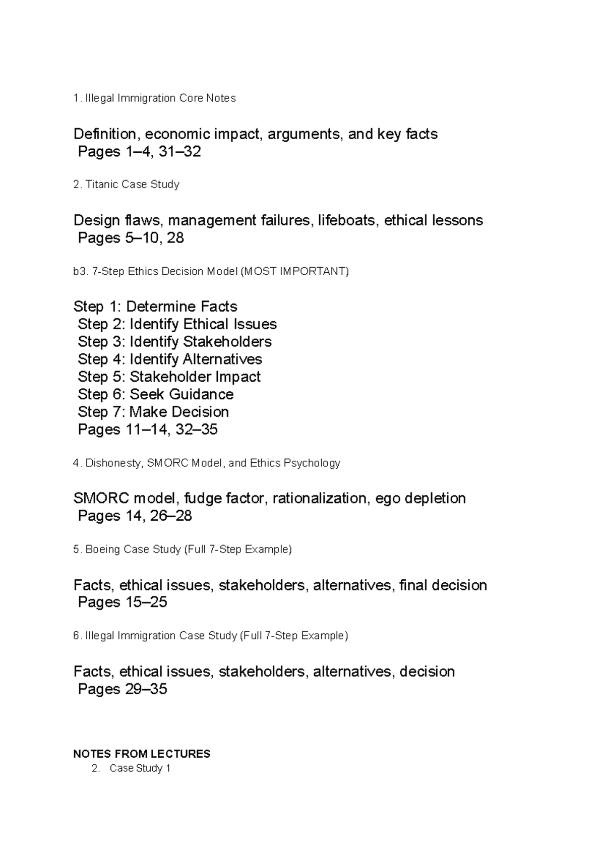 Illegal Immigration & Titanic Case Study Notes (Lecture 1) - Studocu