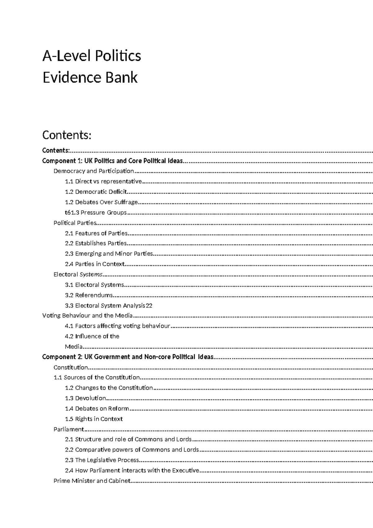 A-Level Politics Evidence Bank: Key Concepts and Analysis - Studocu