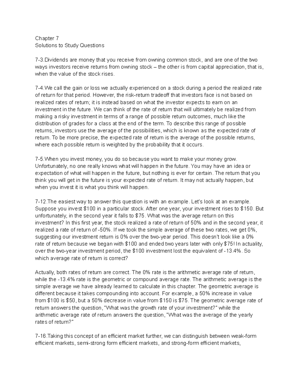 FM Chapter 7 & 8 Notes - Key Concepts and Homework Solutions - Studocu