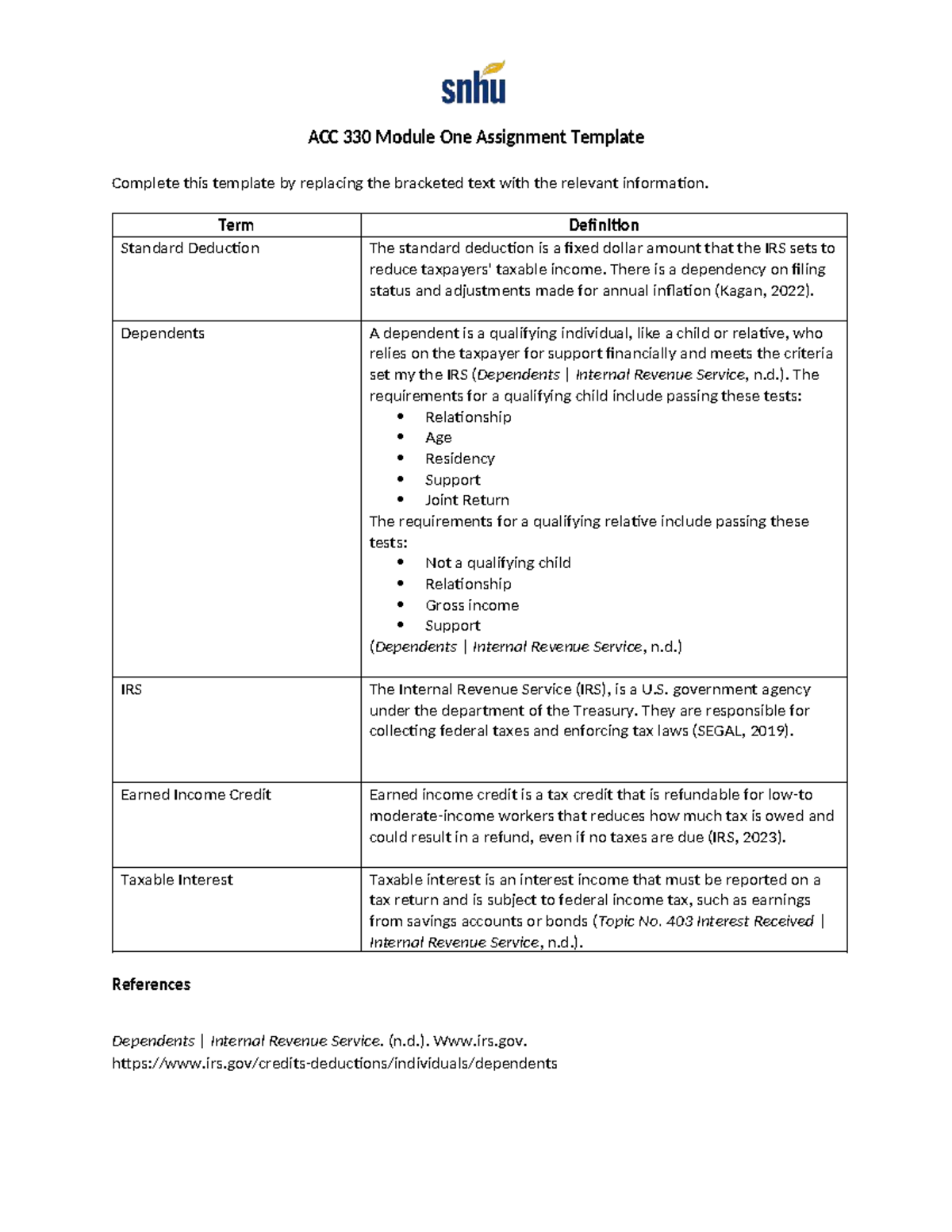 ACC 330 Module 1 Assignment: Understanding Tax Concepts - Studocu