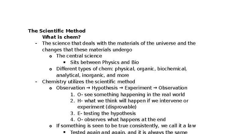 Week 2 Chem Notes: Understanding the Scientific Method and Matter - Studocu