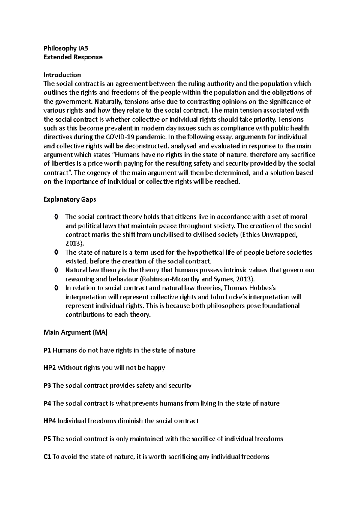 YEAR 12 Philosophy IA3: Analysis of Individual vs. Collective Rights ...