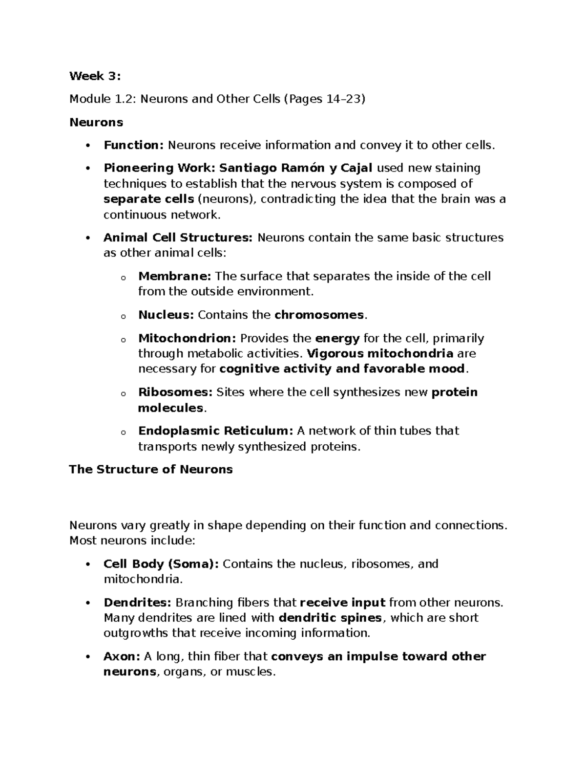 Week 3 Module 1 2 Neurons Glia Study Notes Studeersnel