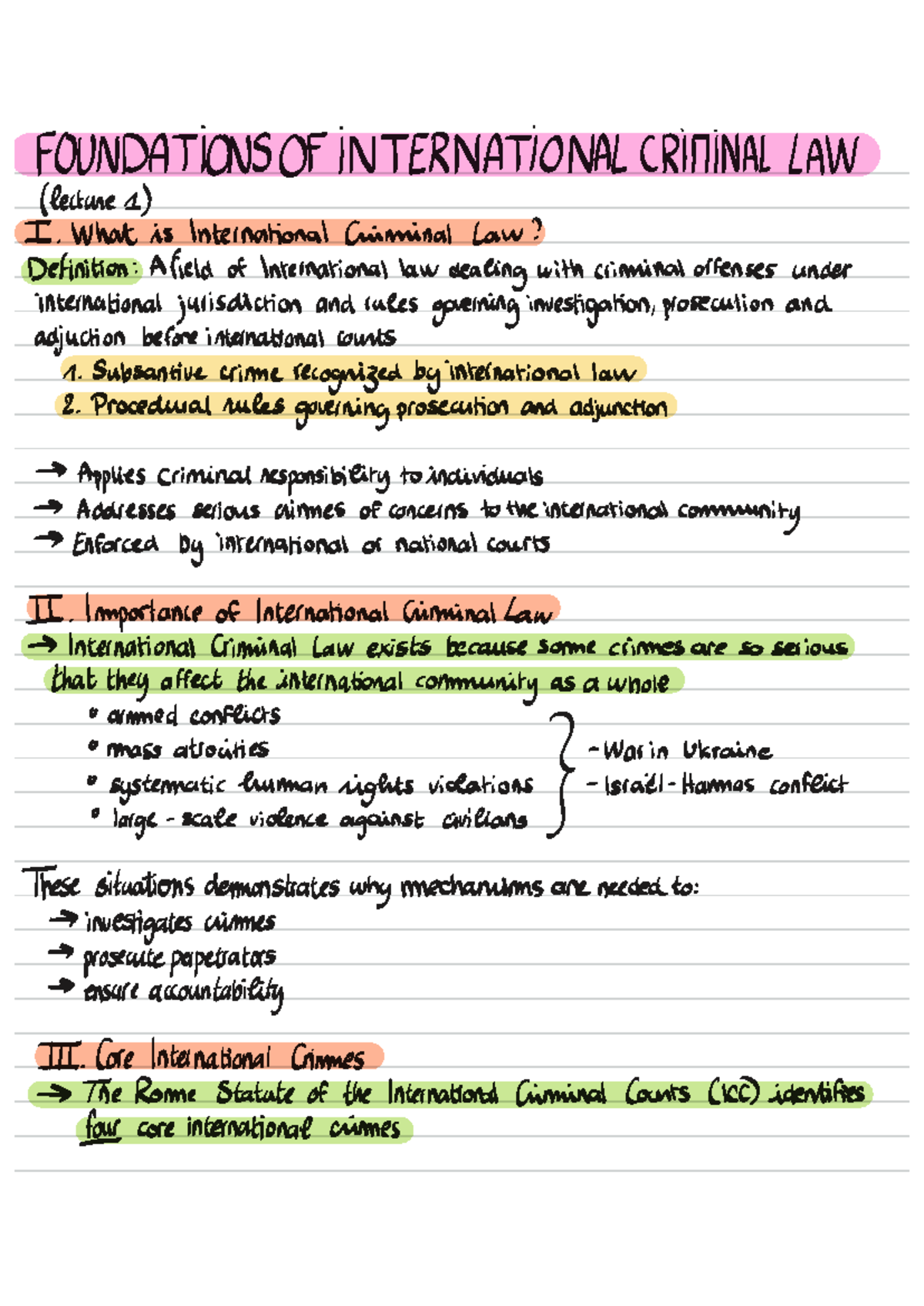 FOUNDATIONS OF INTERNATIONAL CRIMINAL LAW (LAW 101) - Lecture 1 Notes ...