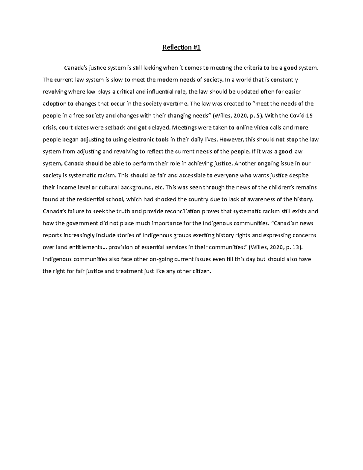 Reflection #1 - Assignment on Canada’s Justice System Issues - Studocu