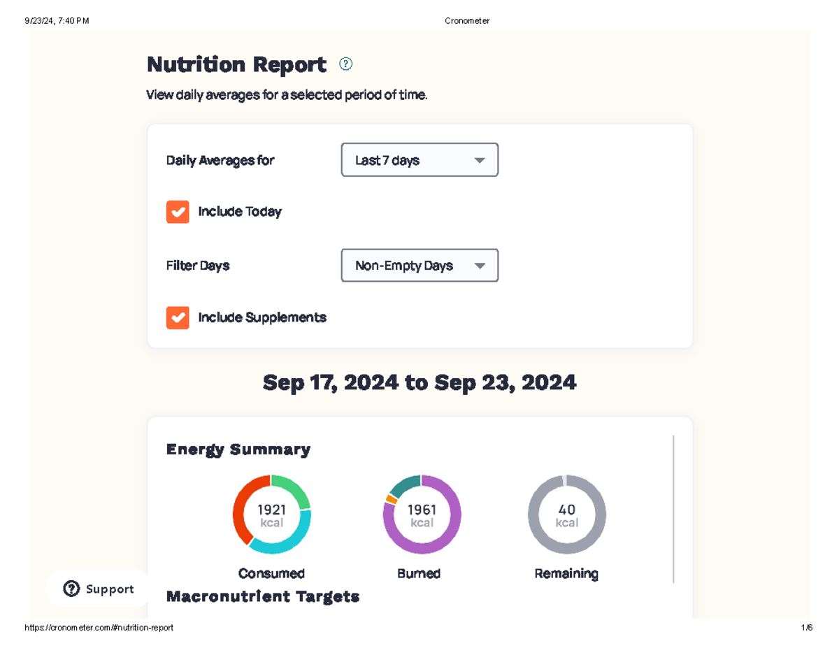 cronometer sample data - Nutrition Report View daily averages for a ...